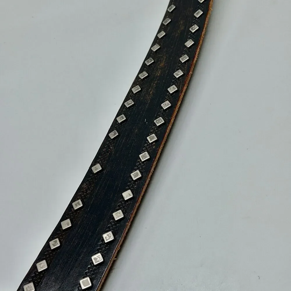 Vtg Calvin Klein Studded Brown Leather Distressed Womens Belt Size M L 34-38